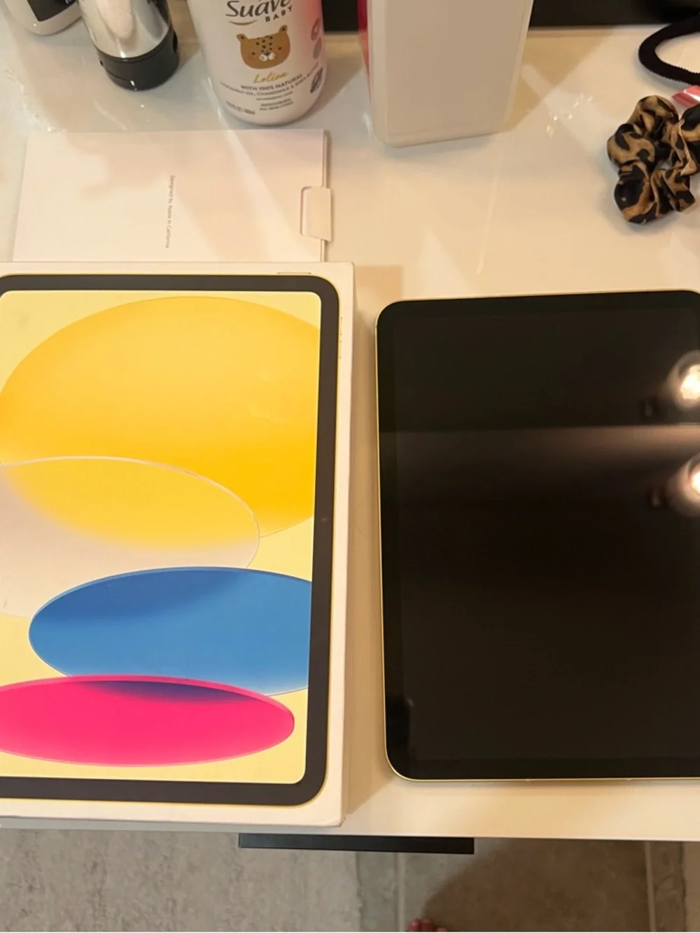 Apple Tablet with Black Front and Yellow Edge